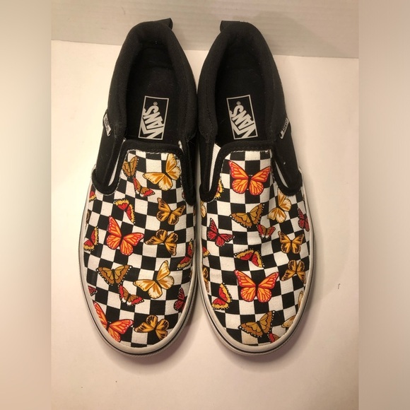 Vans Kids Slip-On Butterfly Checkered Shoes - Black and Multicolor - Picture 10 of 16